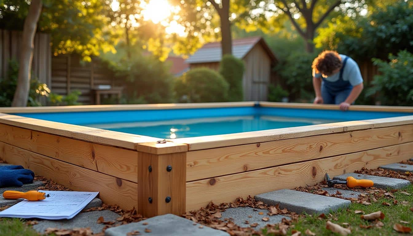 Illustration: Découvrir la structure et les matériaux d’une piscine en bois hors sol de forme rectangulaire